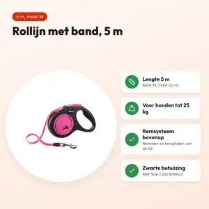 Flexi rollijn New Neon Tape zwart/roze M 5 m – tot 25 kg – voordelen