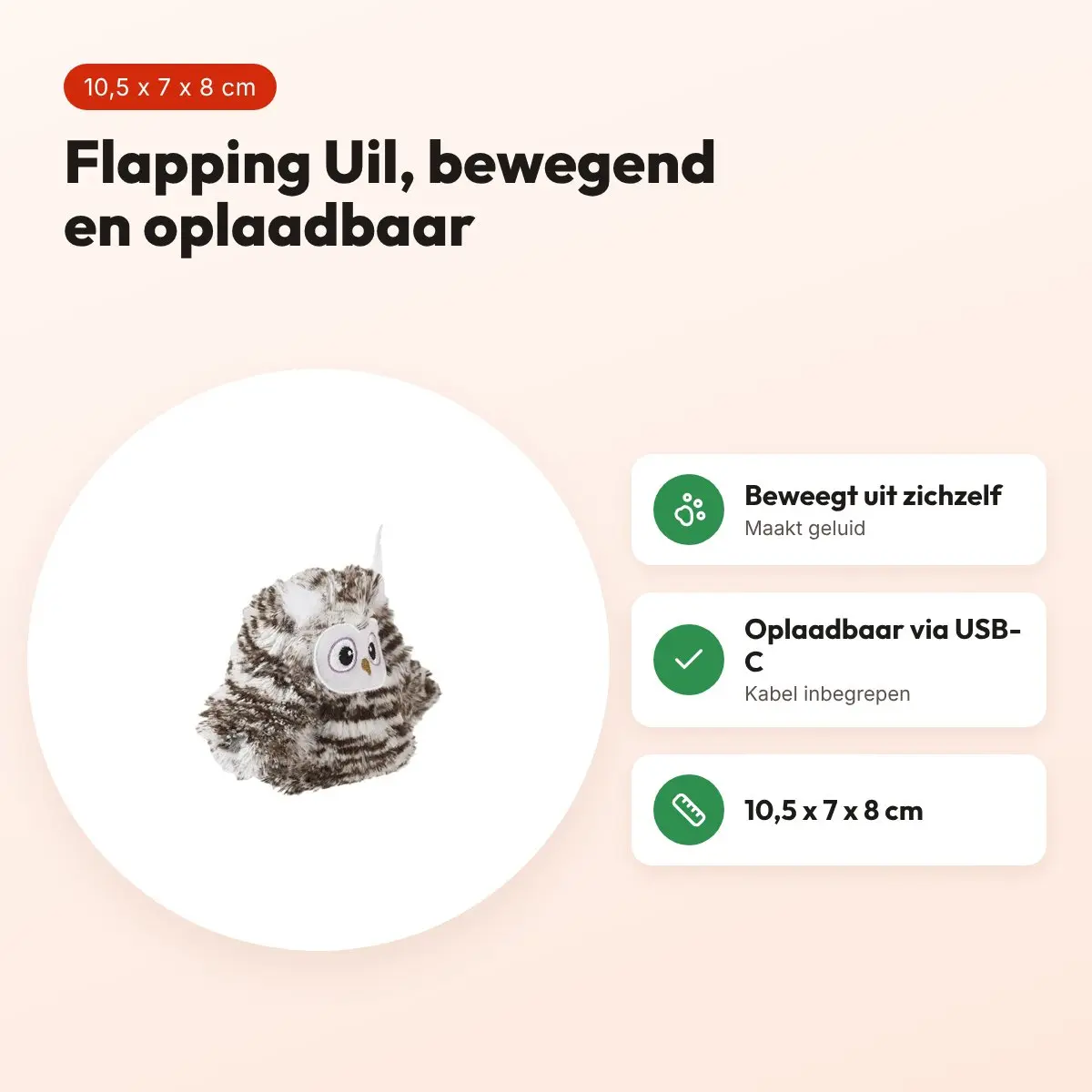 Fofos Flapping Uil kattenspeeltje 10,5 x 7 x 8 cm – bewegend en oplaadbaar – voordelen
