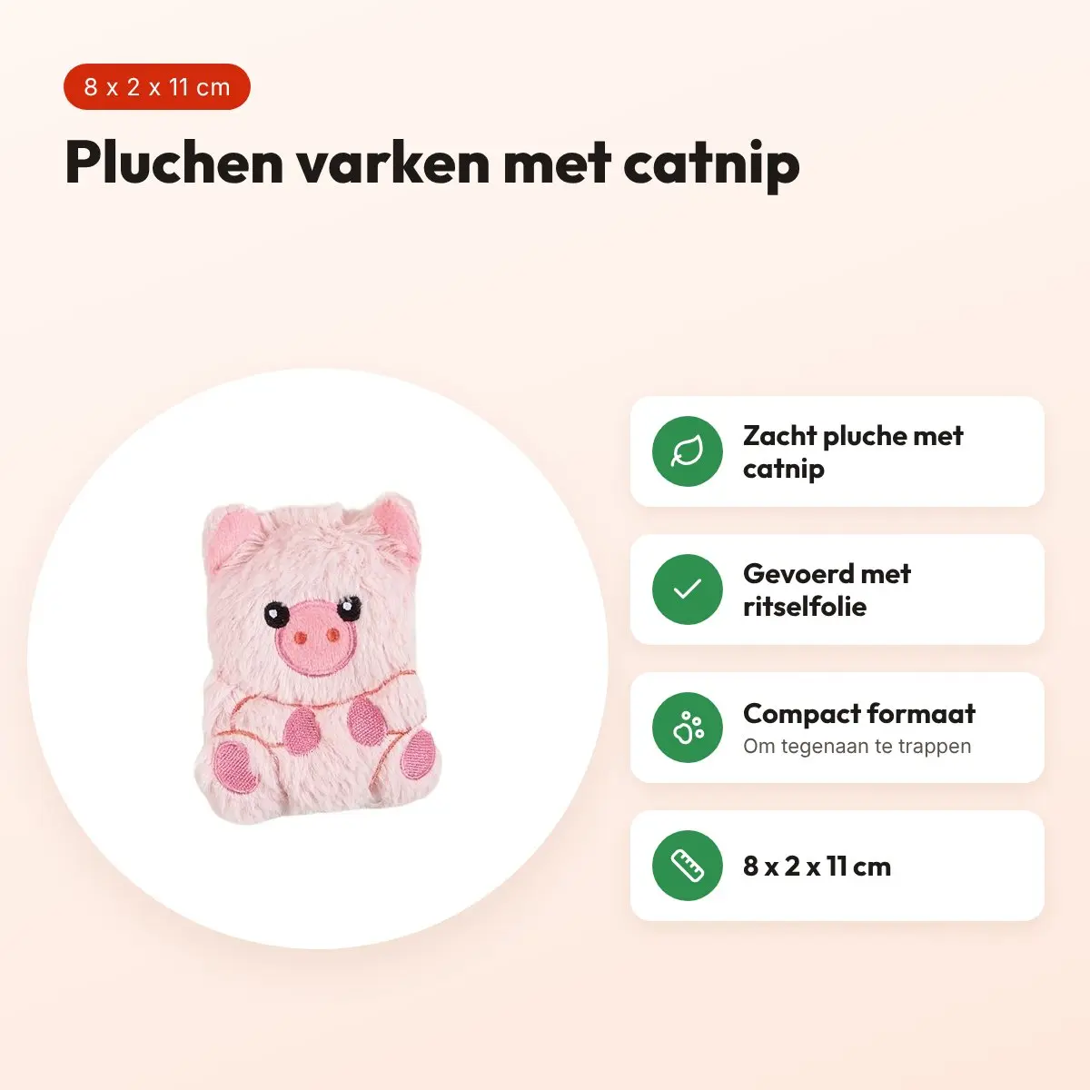 Fofos Floppy Varken kattenspeeltje 8 x 2 x 11 cm – pluche met kattenkruid – voordelen
