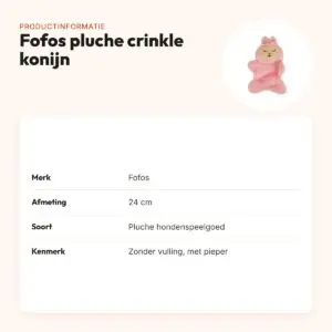Fofos pluche crinkle konijn 24 cm – zonder vulling, met pieper – productinformatie