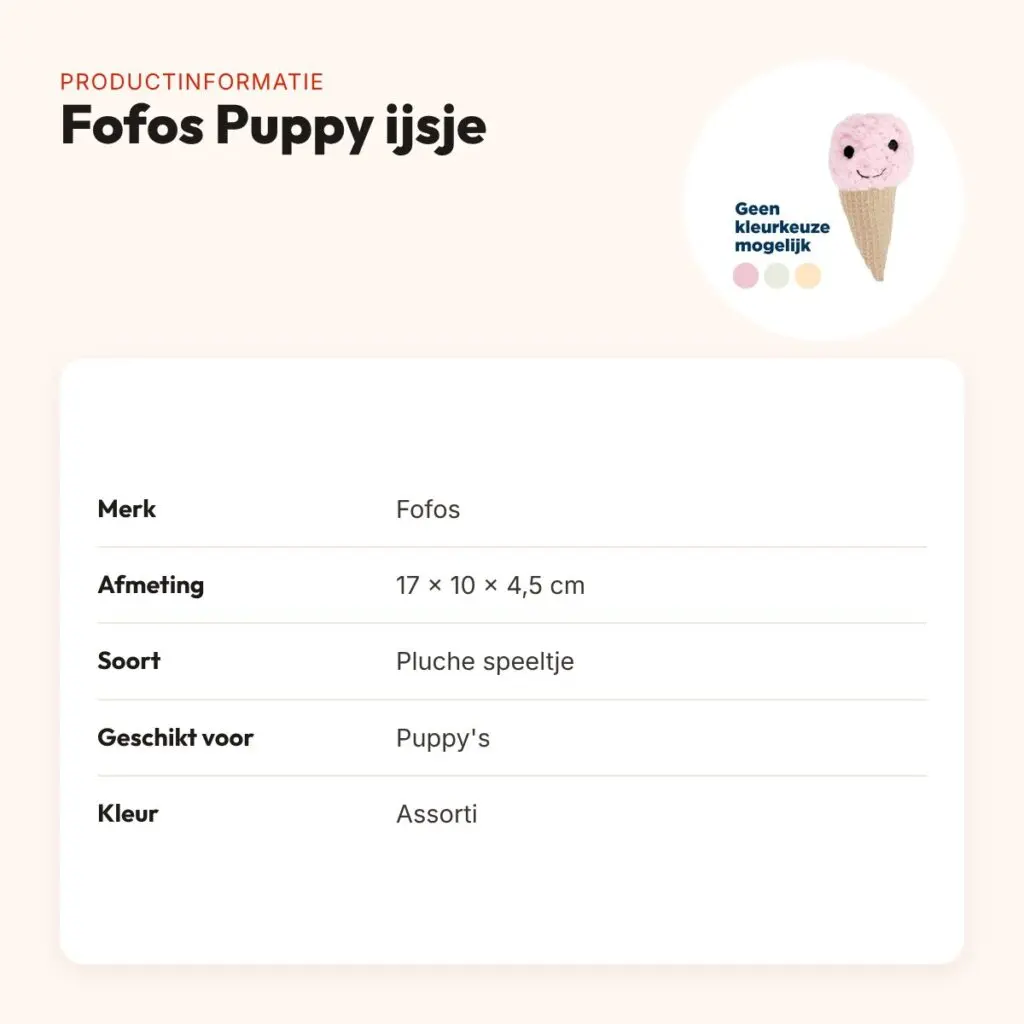 Fofos Puppy ijsje 17 x 10 x 4,5 cm – pluche speeltje, assorti – productinformatie