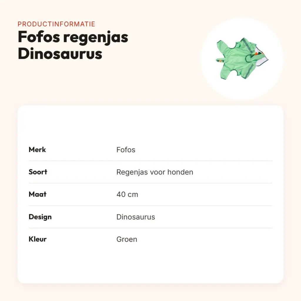 Fofos regenjas hond Dinosaurus groen 40 cm – reflecterend – productinformatie