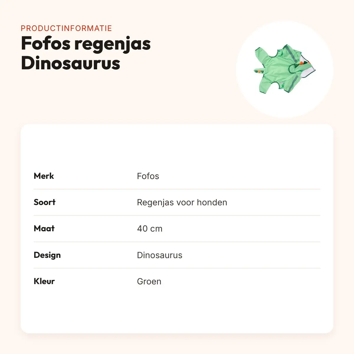 Fofos regenjas hond Dinosaurus groen 40 cm – reflecterend – productinformatie