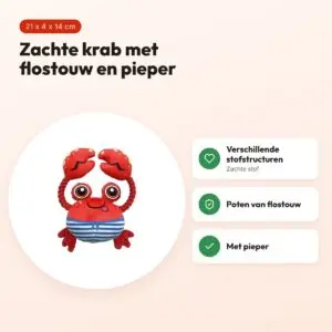 Fofos Sealife krab 21 x 4 x 14 cm – zachte stof met flostouw en pieper – voordelen