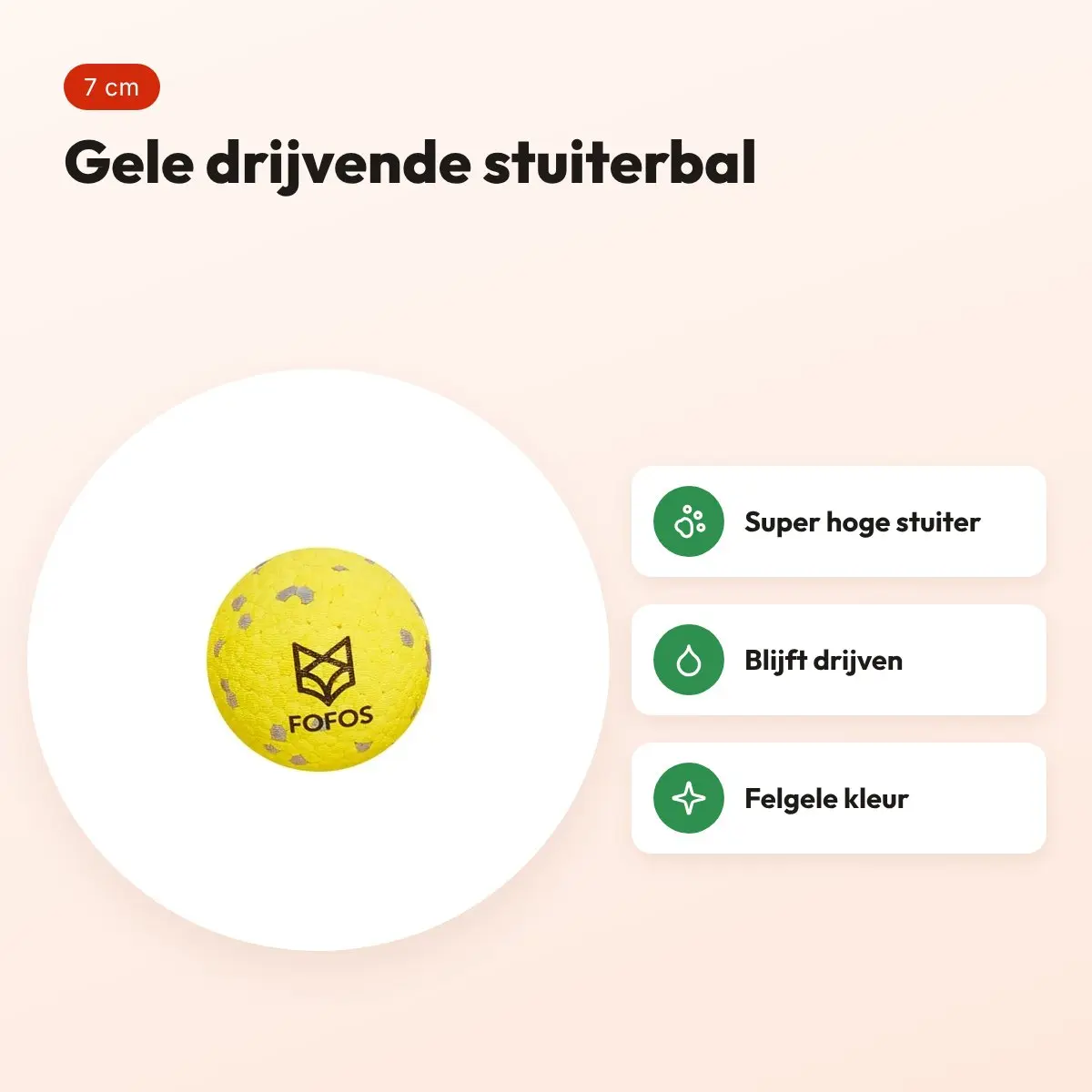 Fofos Super Stuiterbal 7 cm – geel, drijvend hondenspeeltje – voordelen