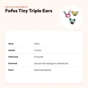 Fofos Tiny Triple Ears kattenspeeltjes 3 stuks – polyester met kattenkruid – productinformatie