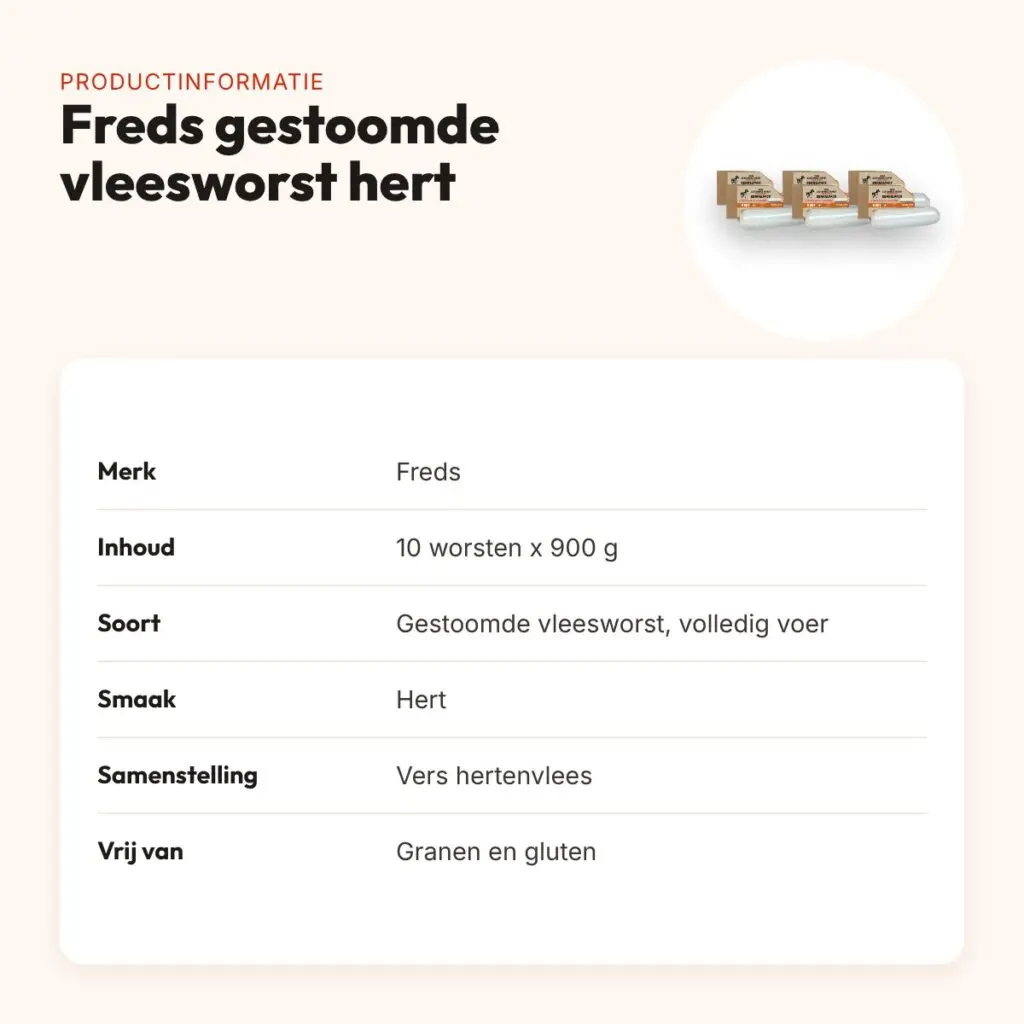 Freds gestoomde vleesworst hert 10 x 900 g – kennelpack, graanvrij – productinformatie