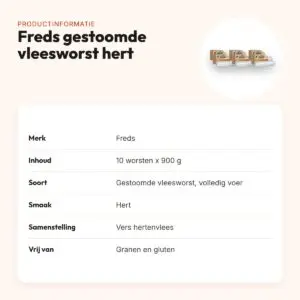 Freds gestoomde vleesworst hert 10 x 900 g – kennelpack, graanvrij – productinformatie