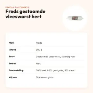 Freds gestoomde vleesworst hert 900 g – graanvrij en glutenvrij – productinformatie