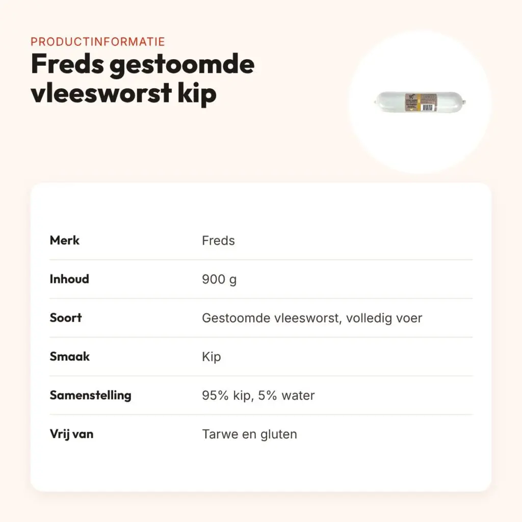 Freds gestoomde vleesworst kip 900 g – tarwe- en glutenvrij – productinformatie