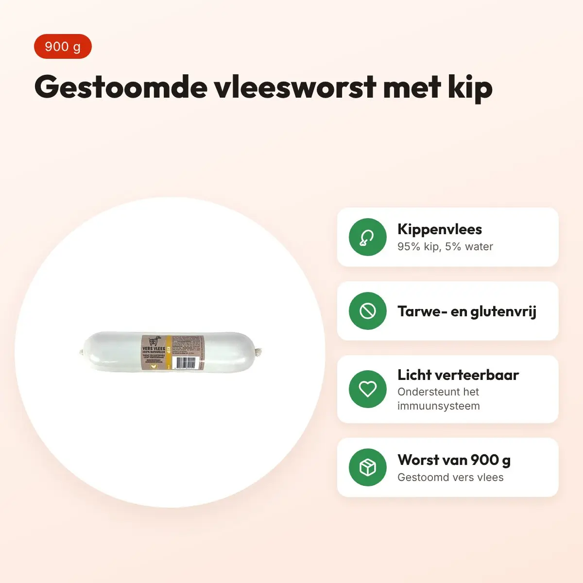Freds gestoomde vleesworst kip 900 g – tarwe- en glutenvrij – voordelen