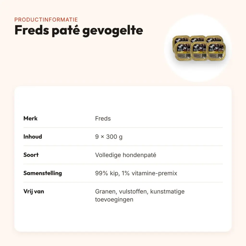 Freds hondenpaté puur gevogelte 9 x 300 g – graanvrij, 99% vlees – productinformatie