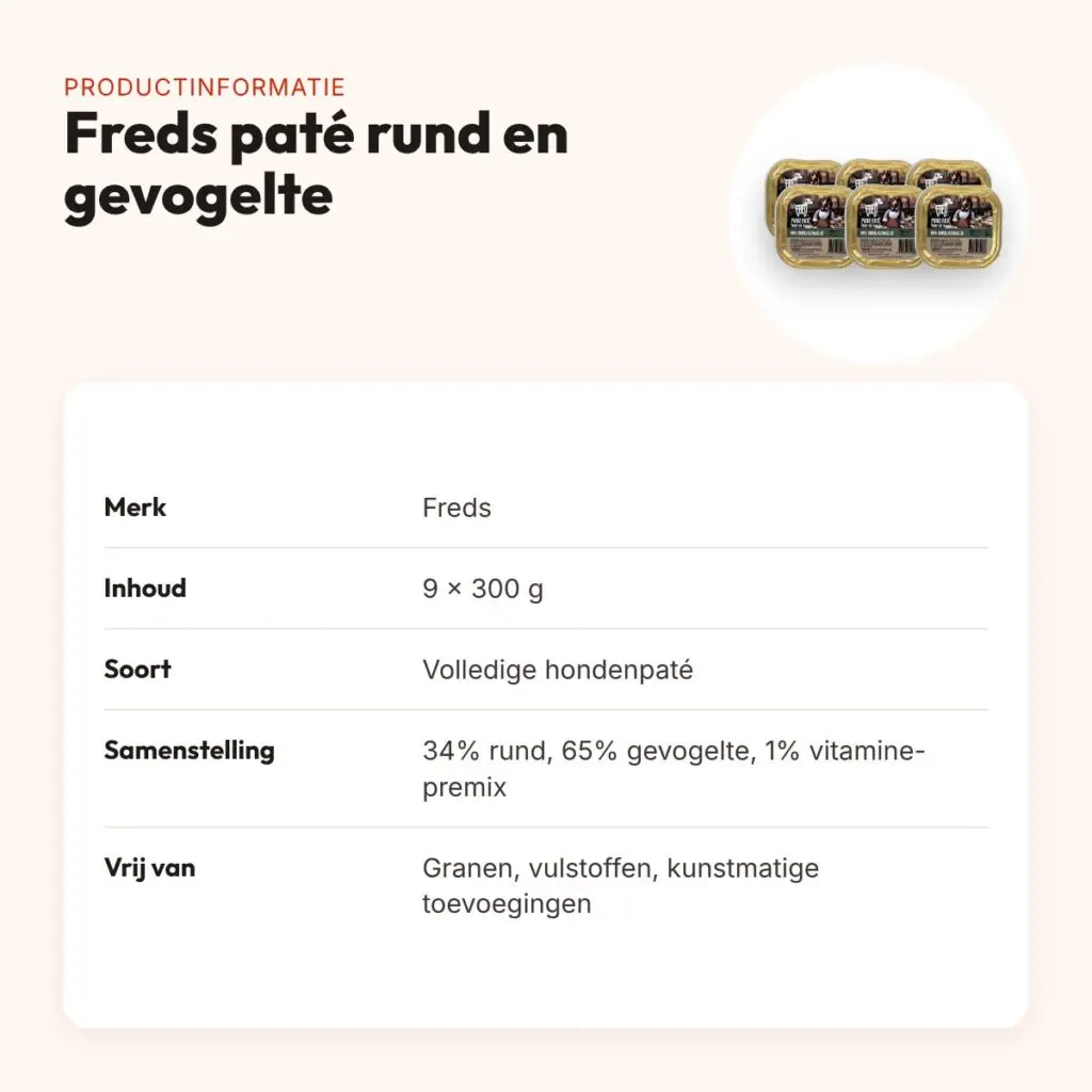 Freds hondenpaté puur rund en gevogelte 9 x 300 g – graanvrij – productinformatie