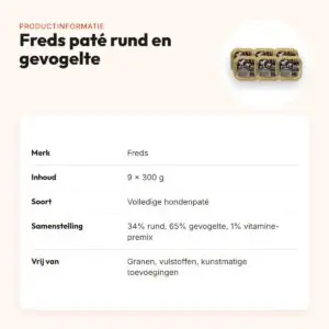 Freds hondenpaté puur rund en gevogelte 9 x 300 g – graanvrij – productinformatie