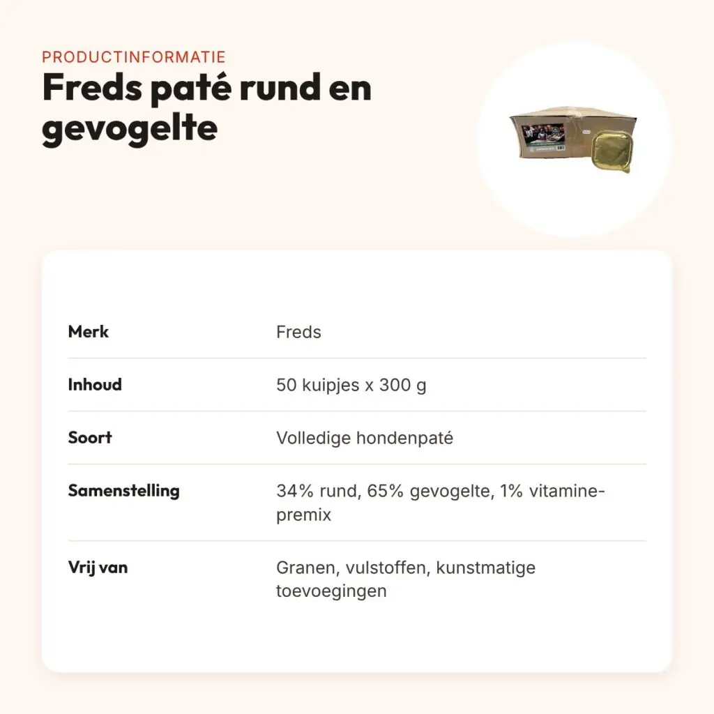 Freds hondenpaté rund en gevogelte 50 x 300 g – 99% vlees – productinformatie