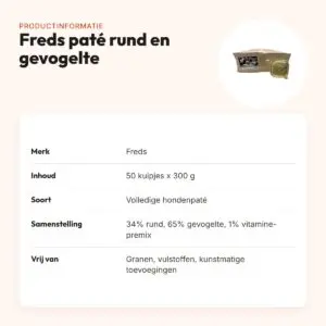 Freds hondenpaté rund en gevogelte 50 x 300 g – 99% vlees – productinformatie