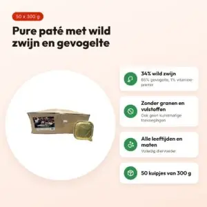 Freds hondenpaté wild zwijn en gevogelte 50 x 300 g – 99% vlees – voordelen