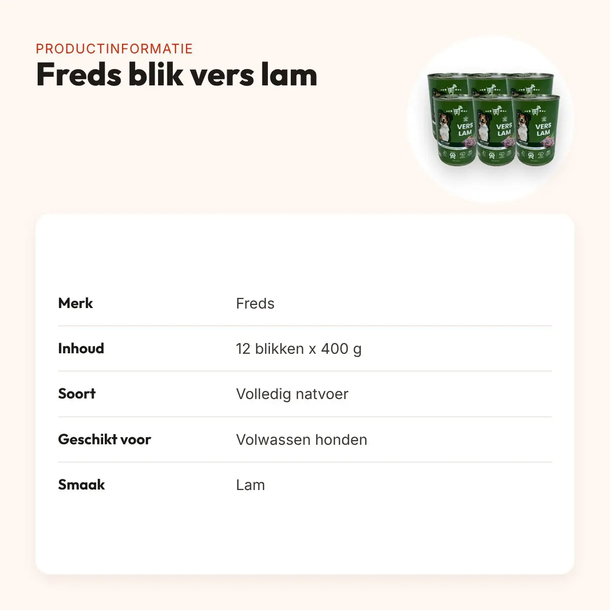Freds hondenvoer blik vers lam 12 x 400 g – natvoer – productinformatie