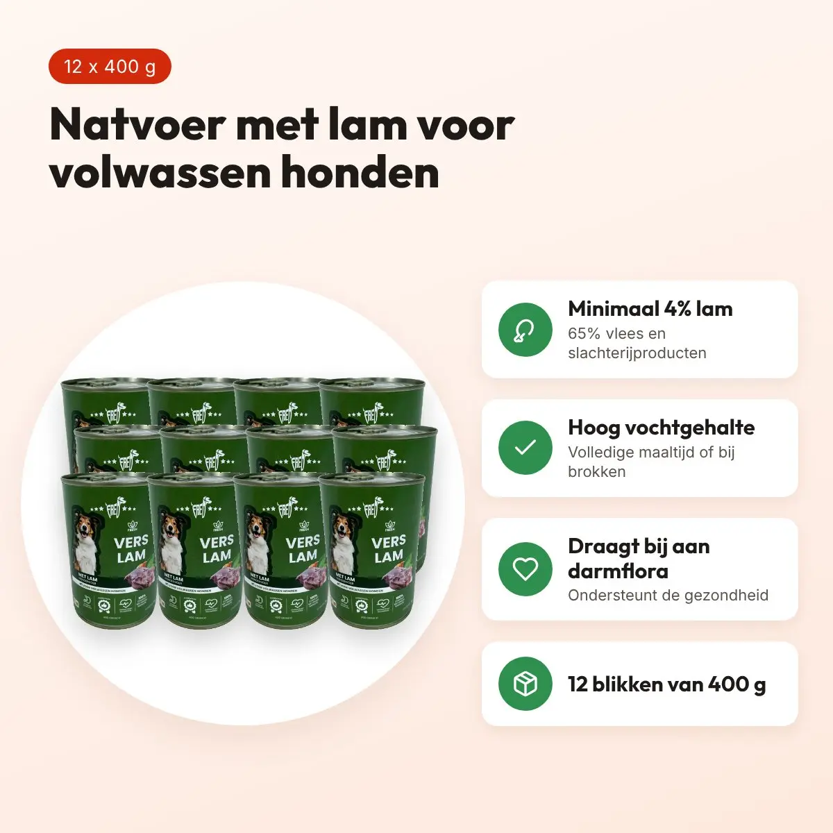 Freds hondenvoer blik vers lam 12 x 400 g – natvoer – voordelen