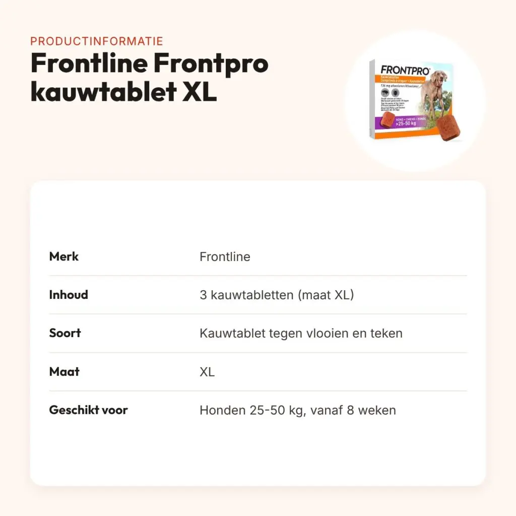 Frontline Frontpro kauwtabletten hond XL 25-50 kg – 3 tabletten – productinformatie