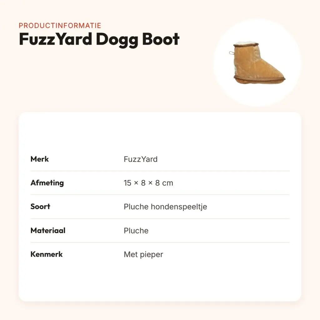 FuzzYard Dogg Boot 15 x 8 x 8 cm – pluche hondenspeeltje met pieper – productinformatie