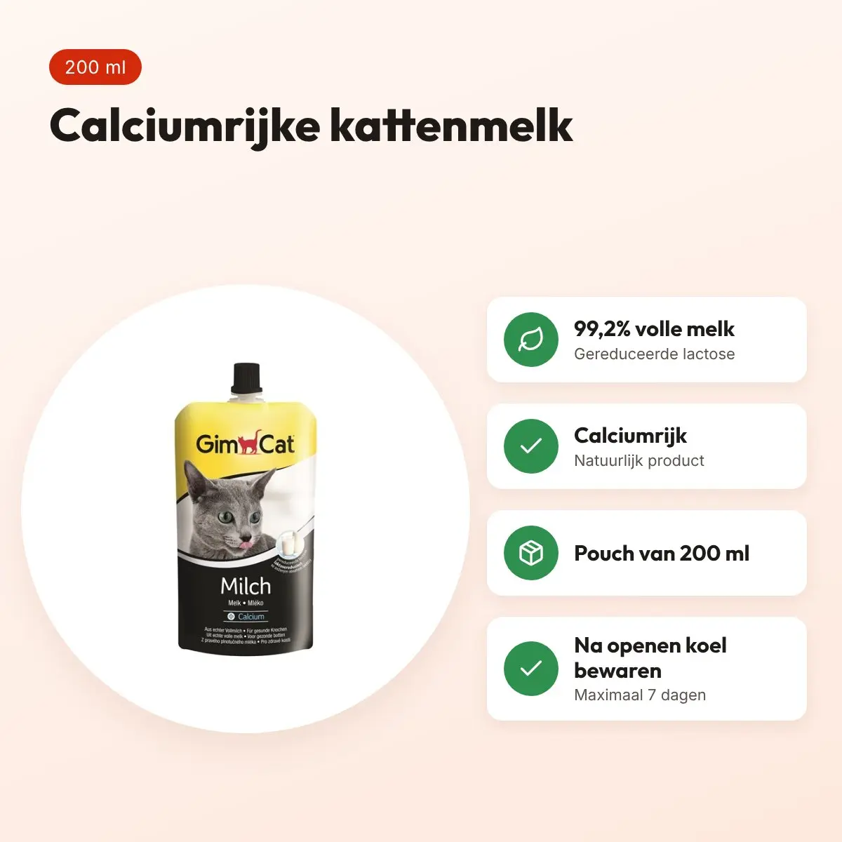 Gimcat kattenmelk 200 ml – pouch, calciumrijk – voordelen