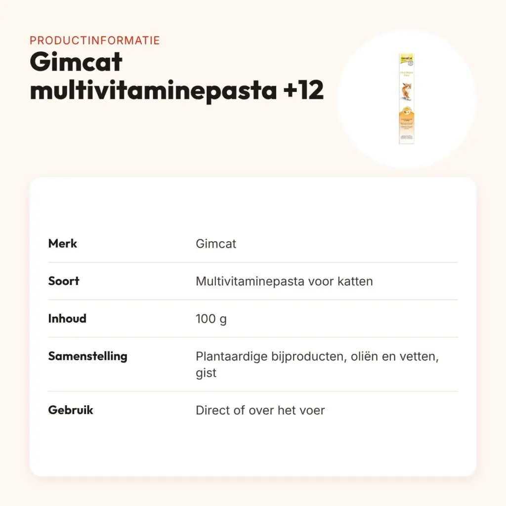 Gimcat multivitaminepasta +12 vitaminen 100 g – productinformatie