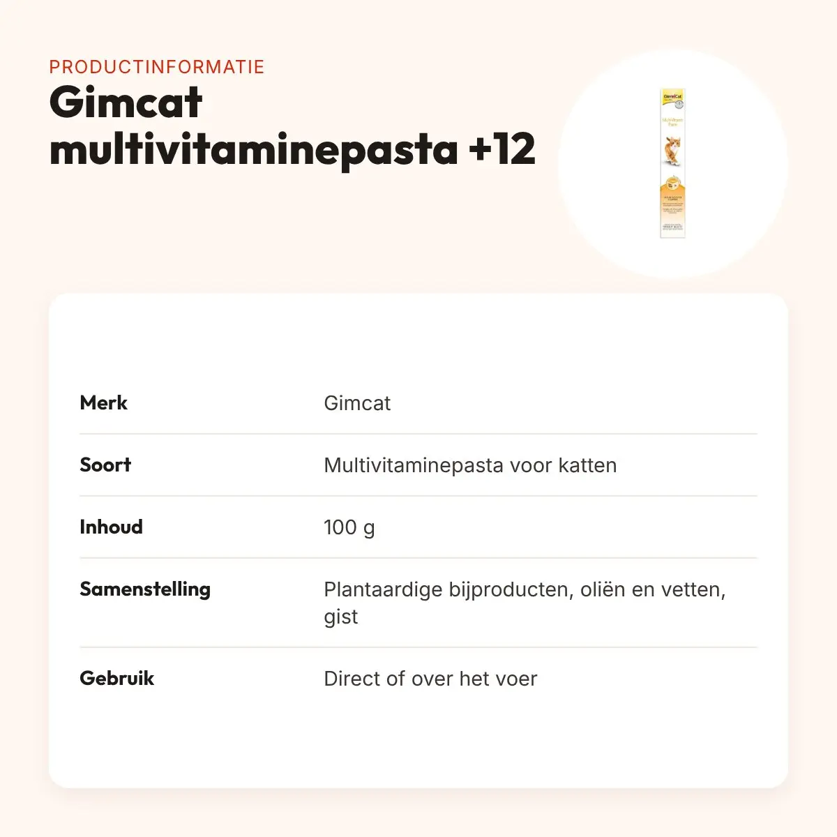 Gimcat multivitaminepasta +12 vitaminen 100 g – productinformatie