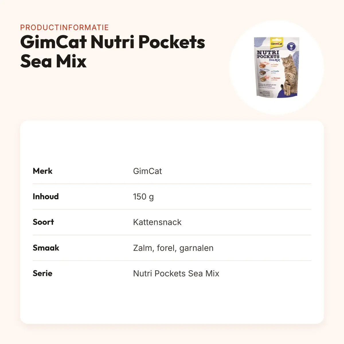 GimCat Nutri Pockets Sea Mix kattensnack 150 g – zalm, forel, garnaal – productinformatie