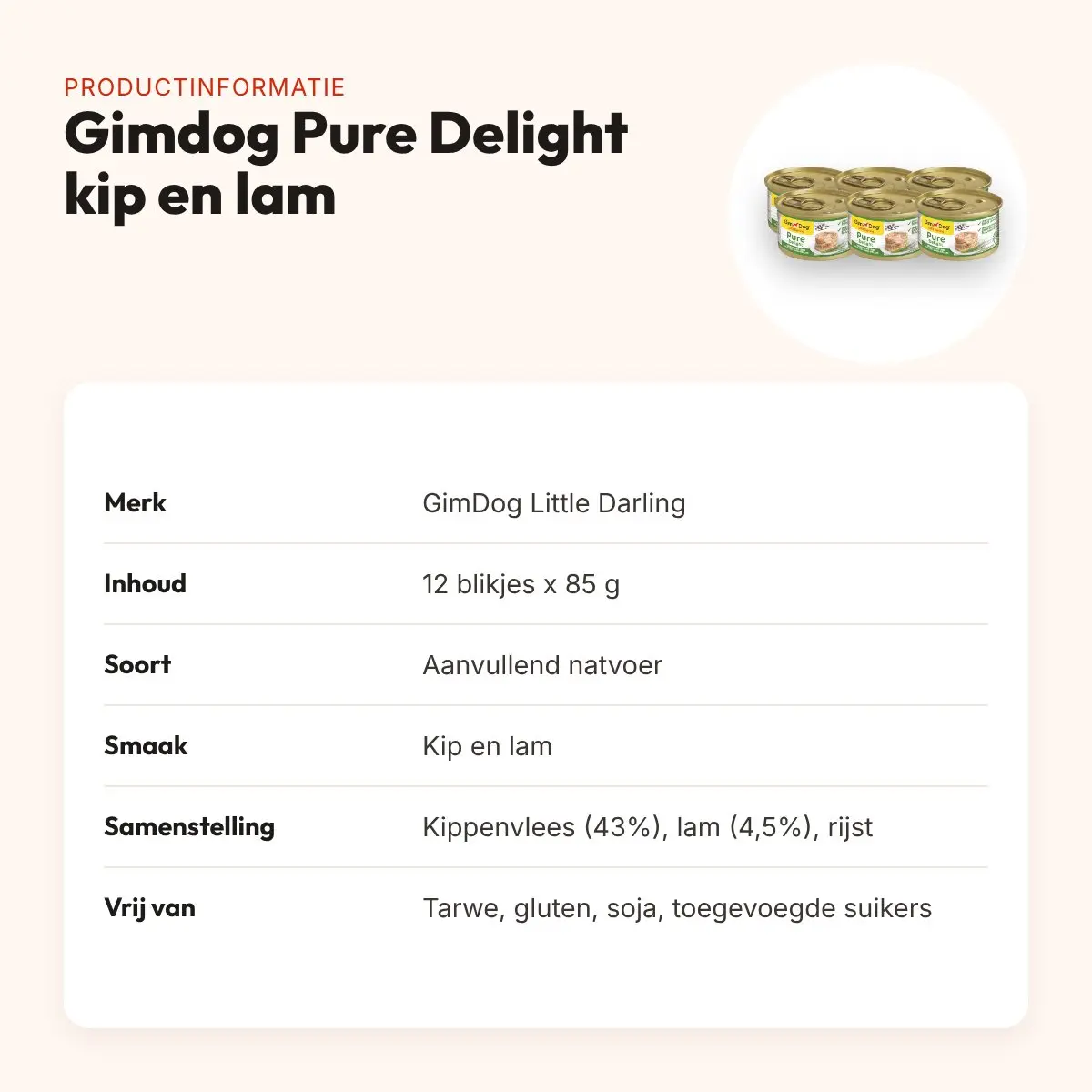 Gimdog Little Darling Pure Delight natvoer kip en lam 12 x 85 g – productinformatie