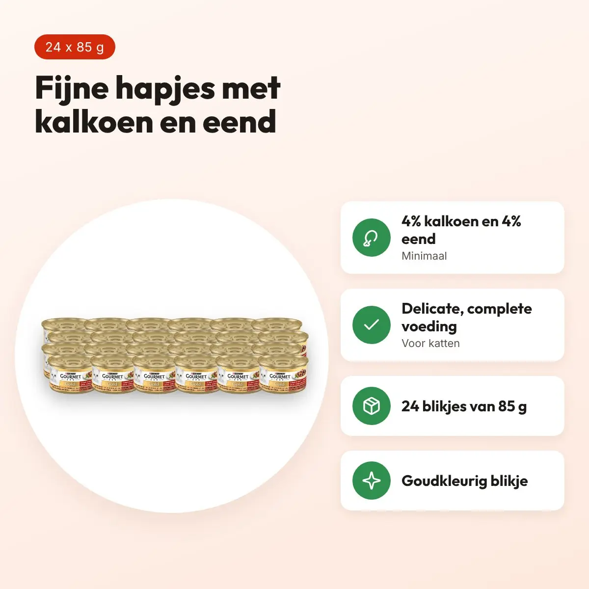 Gourmet Gold kattenvoer fijne hapjes kalkoen en eend 24 x 85 g – voordelen
