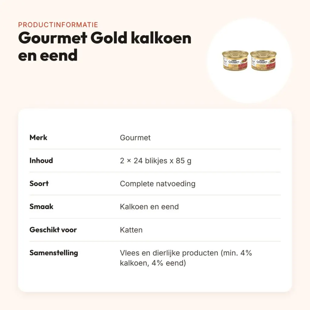 Gourmet Gold kattenvoer kalkoen en eend 85 g – multipack 2 x 24 stuks – productinformatie