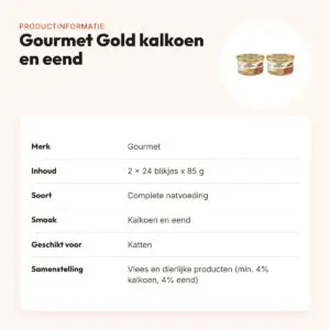 Gourmet Gold kattenvoer kalkoen en eend 85 g – multipack 2 x 24 stuks – productinformatie