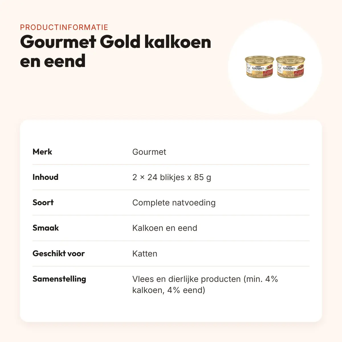 Gourmet Gold kattenvoer kalkoen en eend 85 g – multipack 2 x 24 stuks – productinformatie