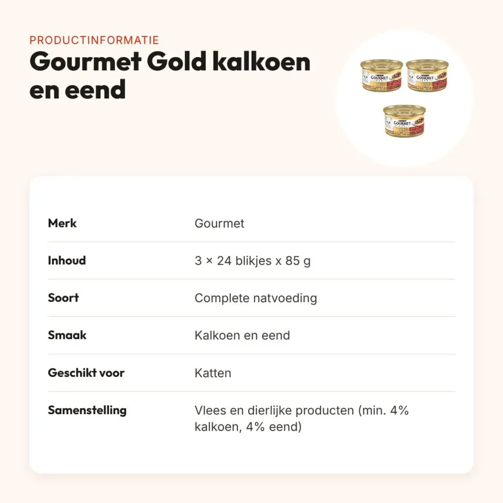 Gourmet Gold kattenvoer kalkoen en eend 85 g – multipack 3 x 24 stuks – productinformatie