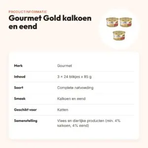 Gourmet Gold kattenvoer kalkoen en eend 85 g – multipack 3 x 24 stuks – productinformatie