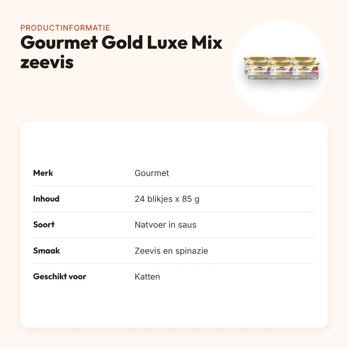 Gourmet Gold kattenvoer Luxe Mix zeevis en spinazie 24 x 85 g – productinformatie