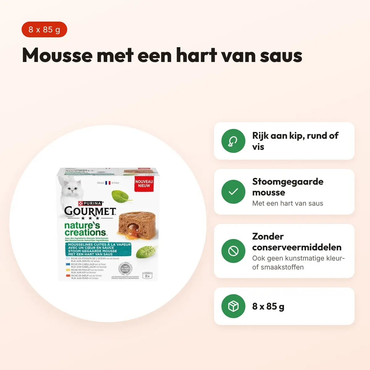 Gourmet Natures Creations Hart van Saus 8 x 85 g – natvoer voor katten – voordelen