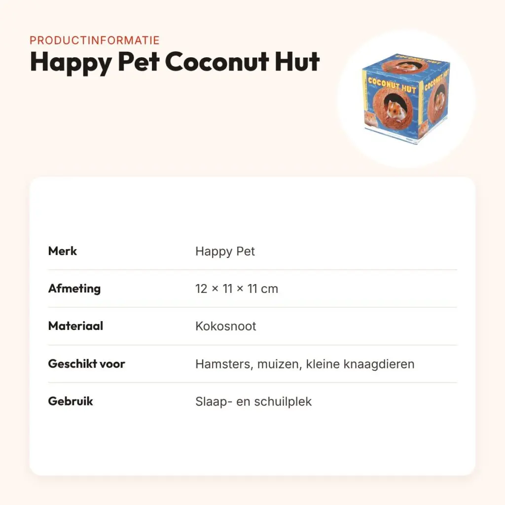 Happy Pet Coconut Hut 12 x 11 x 11 cm – kokosnoothuisje – productinformatie