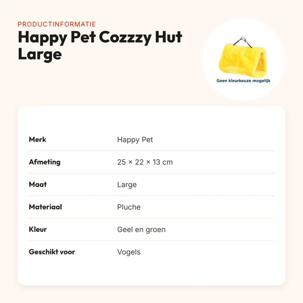 Happy Pet Cozzzy Hut Large 25 x 22 x 13 cm – pluche vogelhutje – productinformatie