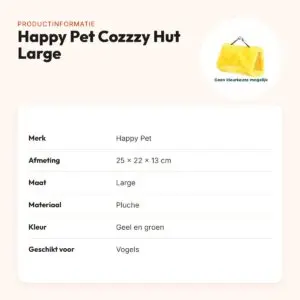 Happy Pet Cozzzy Hut Large 25 x 22 x 13 cm – pluche vogelhutje – productinformatie
