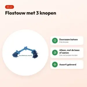 Happy Pet Flossin Fun 3 knoop flostouw 35 cm – assorti – voordelen