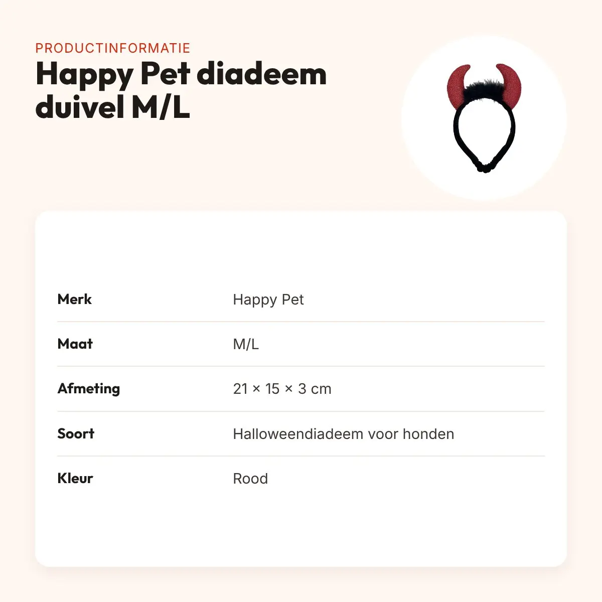 Happy Pet Halloween diadeem duivel voor honden M/L 21 x 15 x 3 cm – productinformatie