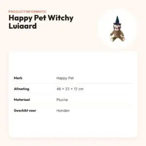 Happy Pet hondenknuffel Witchy Luiaard 46 x 22 x 12 cm – pluche – productinformatie