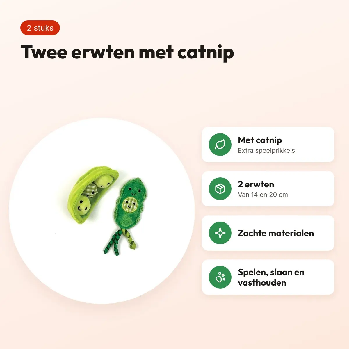 Happy Pet kattenspeeltjes erwten met catnip 14 en 20 cm – set van 2 – voordelen