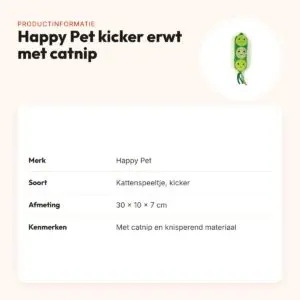 Happy Pet kicker erwt met catnip 30 x 10 x 7 cm – kattenspeeltje – productinformatie