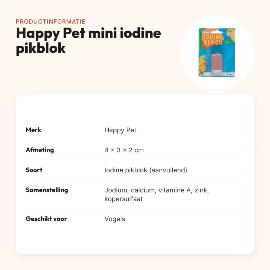 Happy Pet mini iodine pikblok 4 x 3 x 2 cm – voor vogels – productinformatie