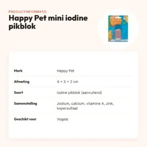 Happy Pet mini iodine pikblok 4 x 3 x 2 cm – voor vogels – productinformatie