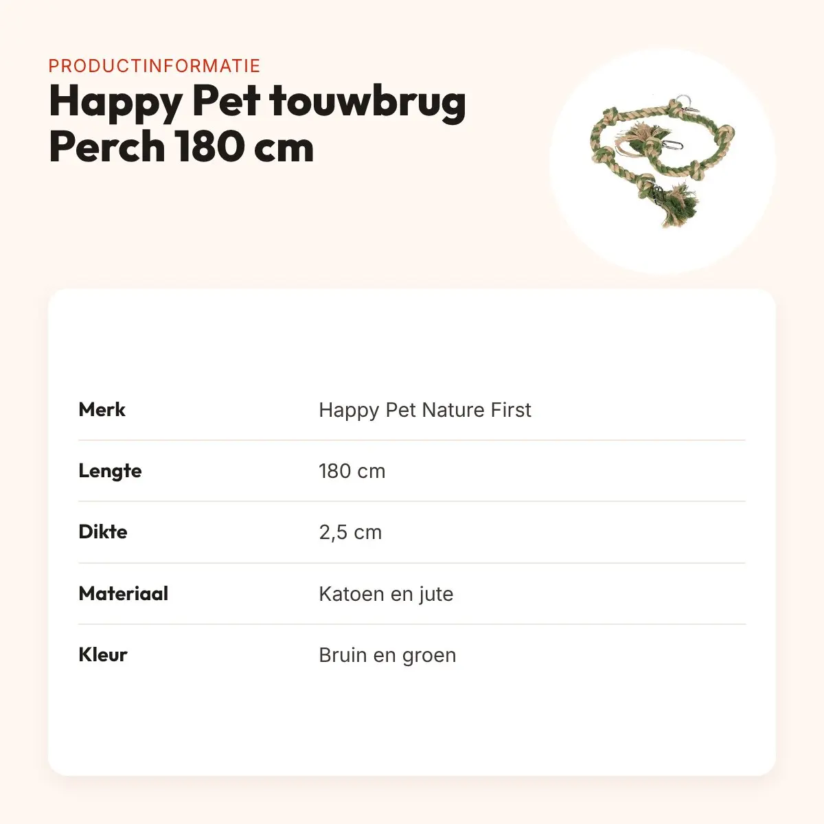 Happy Pet Nature First touwbrug Perch 180 cm – katoen en jute – productinformatie