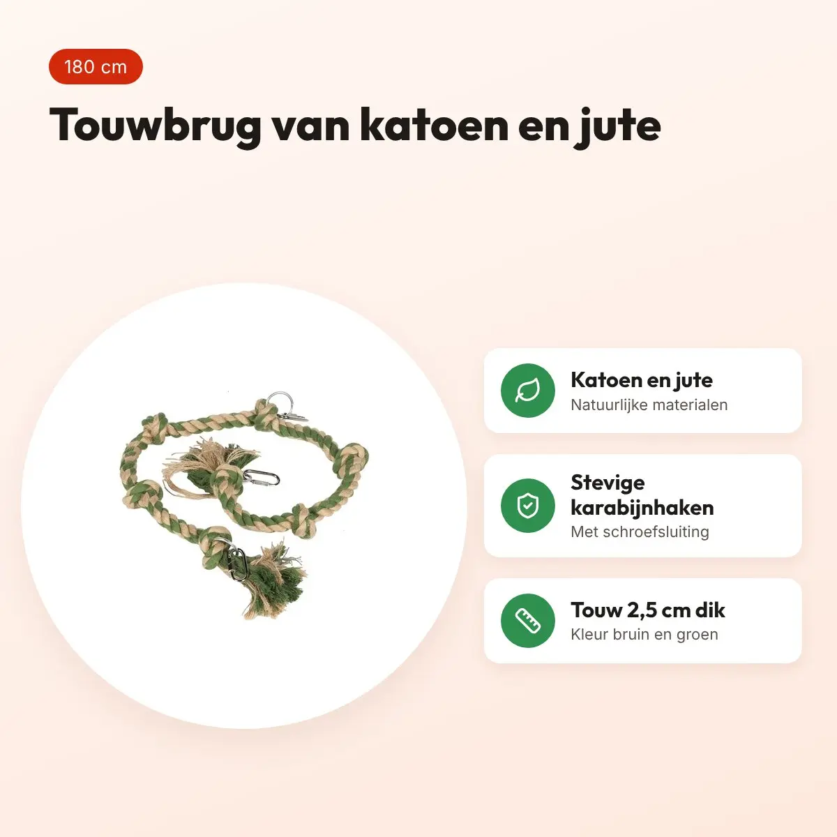 Happy Pet Nature First touwbrug Perch 180 cm – katoen en jute – voordelen